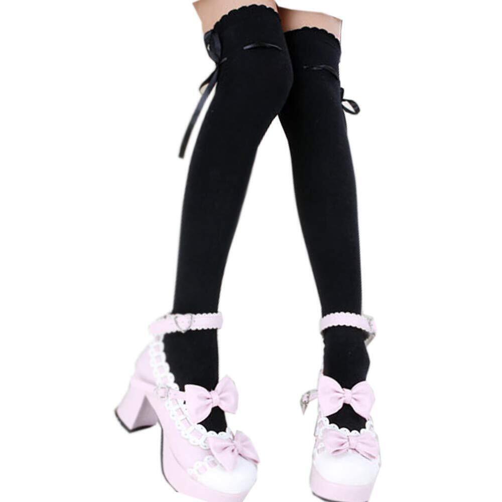 4119 Thigh High Socks Lolita Gothic Over Knee Stocking Lace Up Thigh